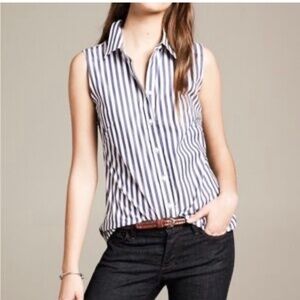 Banana Republic Button-up Stripes Blouse Womens S Navy/White